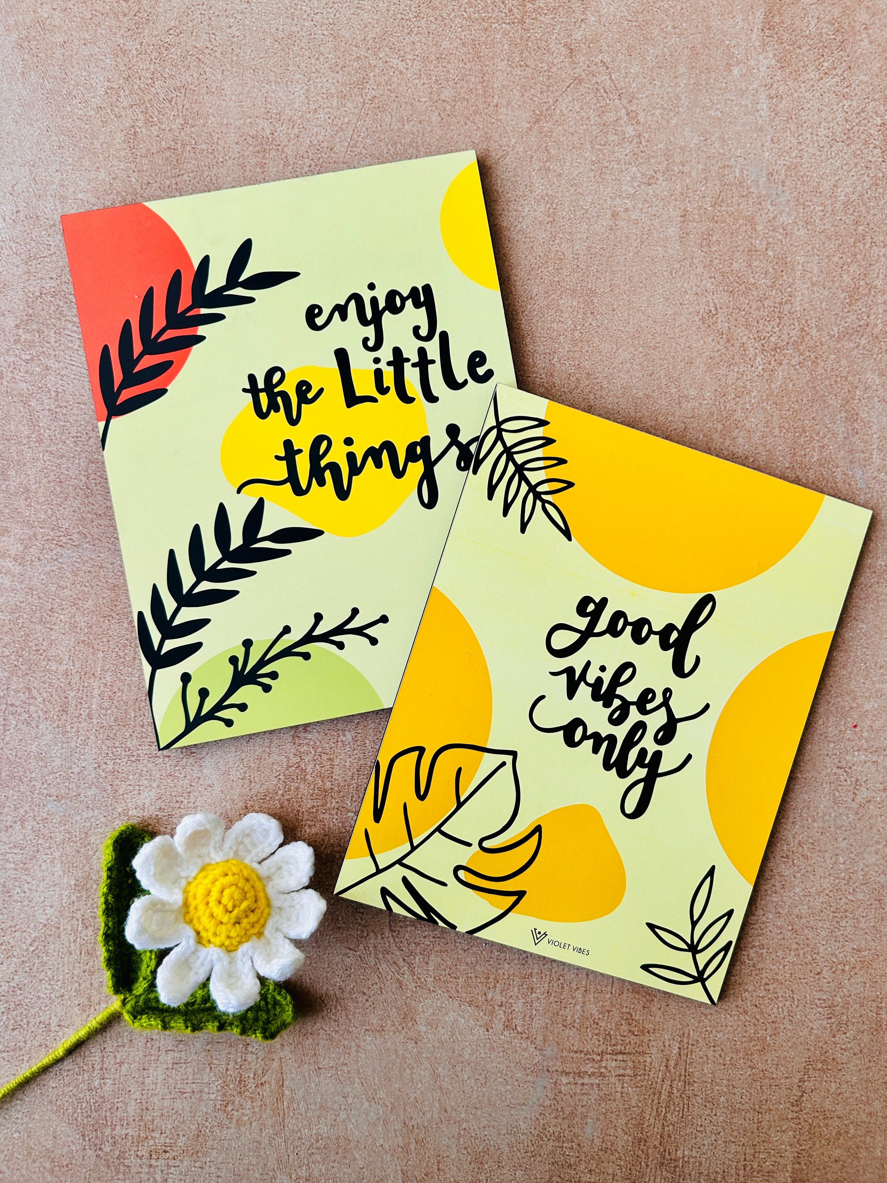 Mac-crochet Collection | Good Vibes only wall set up | with macrame hangers and crochet flowers