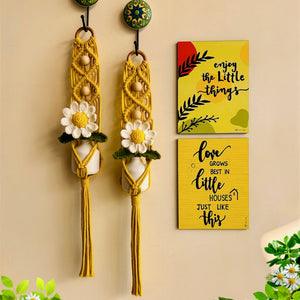 Mac-crochet Collection |Love Grows in little houses wall set up | with macrame hangers and crochet flowers