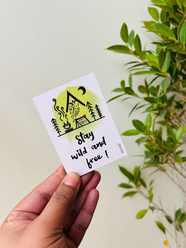 Stay wild and free | Small wooden sticker with hand doodled design