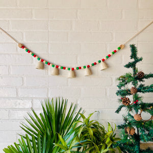 INDIAN ROSE | Handmade Bunting with Small Ceramic Ivory Bells | Beaded Toran for Entrance Decor