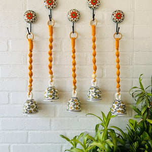 SET OF FIVE - BLOSSOM | Ceramic Macrame Bells with Ceramic Hooks (Buy 4 get 1 free)