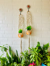 Double Diamond Macrame Plant Hangers With Owl Planters | Set of 2