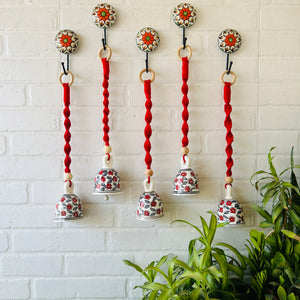 SET OF FIVE - CHERRY | Ceramic Macrame Bells with Ceramic Hooks (Buy 4 get 1 free)