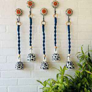 SET OF FIVE - SAPPHIRE | Ceramic Macrame Bells with Ceramic Hooks (Buy 4 get 1 free)