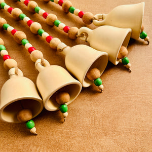 INDIAN ROSE | Set of 5 of Ceramic Beaded Handmade Bells with 5 Ceramic Hand painted wall hooks