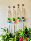 Double Diamond Macrame Plant Hangers With Owl Planters | Set of 4