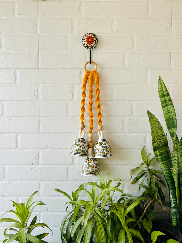 Macrame Melodies | BLOSSOM (Set of 3 'ceramic' hanging bells) + Ceramic hook