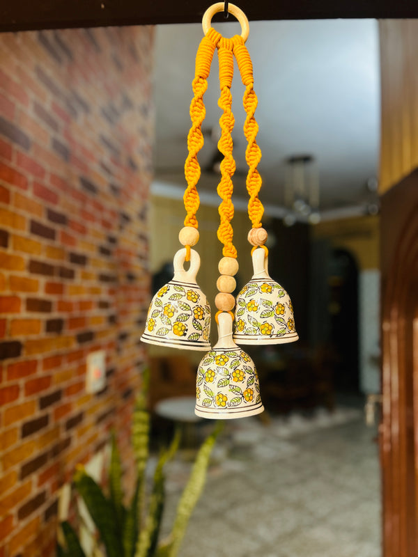Macrame Melodies | BLOSSOM (Set of 3 'ceramic' hanging bells) + Ceramic hook