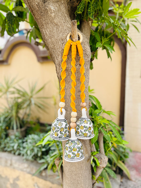 Macrame Melodies | BLOSSOM (Set of 3 'ceramic' hanging bells) + Ceramic hook