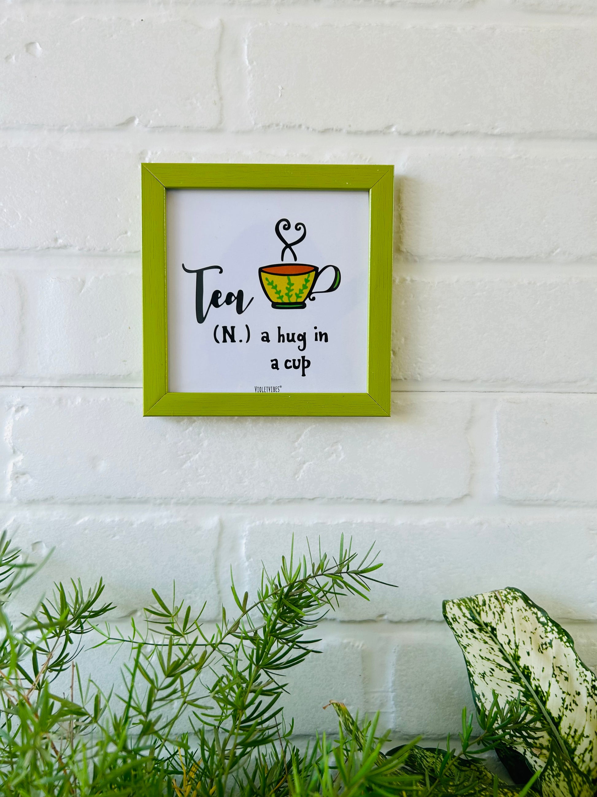 Tea - A Hug in a cup  | 5*5 inches glass top wall frame