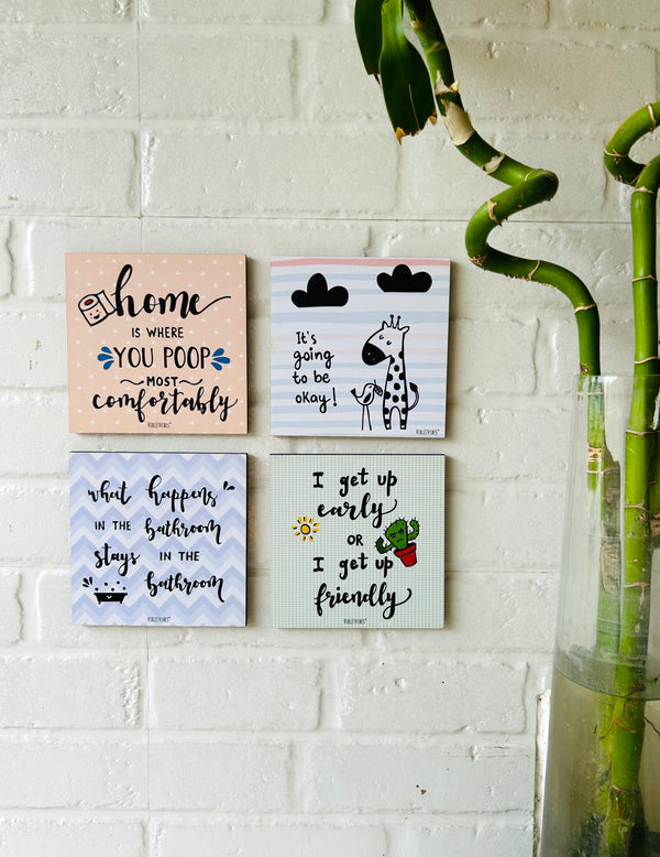 Restroom Decor Wooden Stick ons | Set of 4 | Option 1