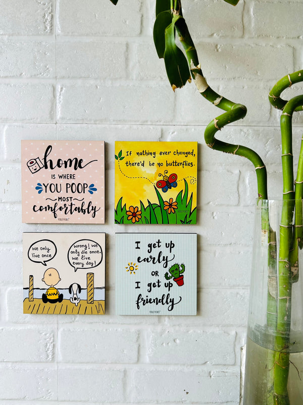 Restroom Decor Wooden Stick ons | Set of 4 | Option 2