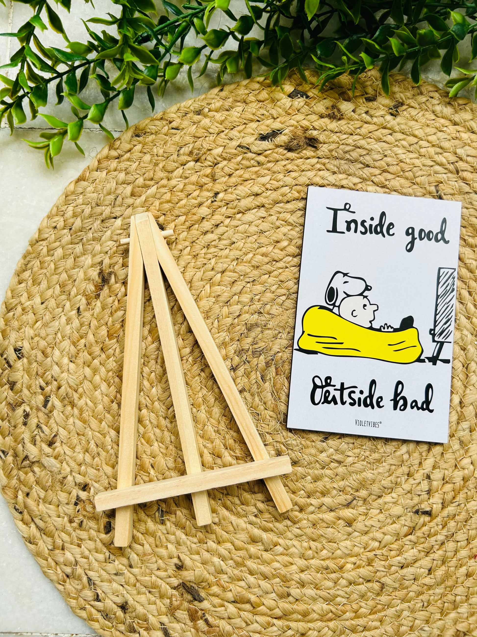 Inside good outside bad | Table Top with wooden easel stand