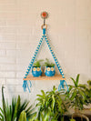 Colorful Macrame and beads shelf with two ceramic planters and one ceramic hook