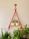 Colorful Macrame and beads shelf with two ceramic planters and one ceramic hook