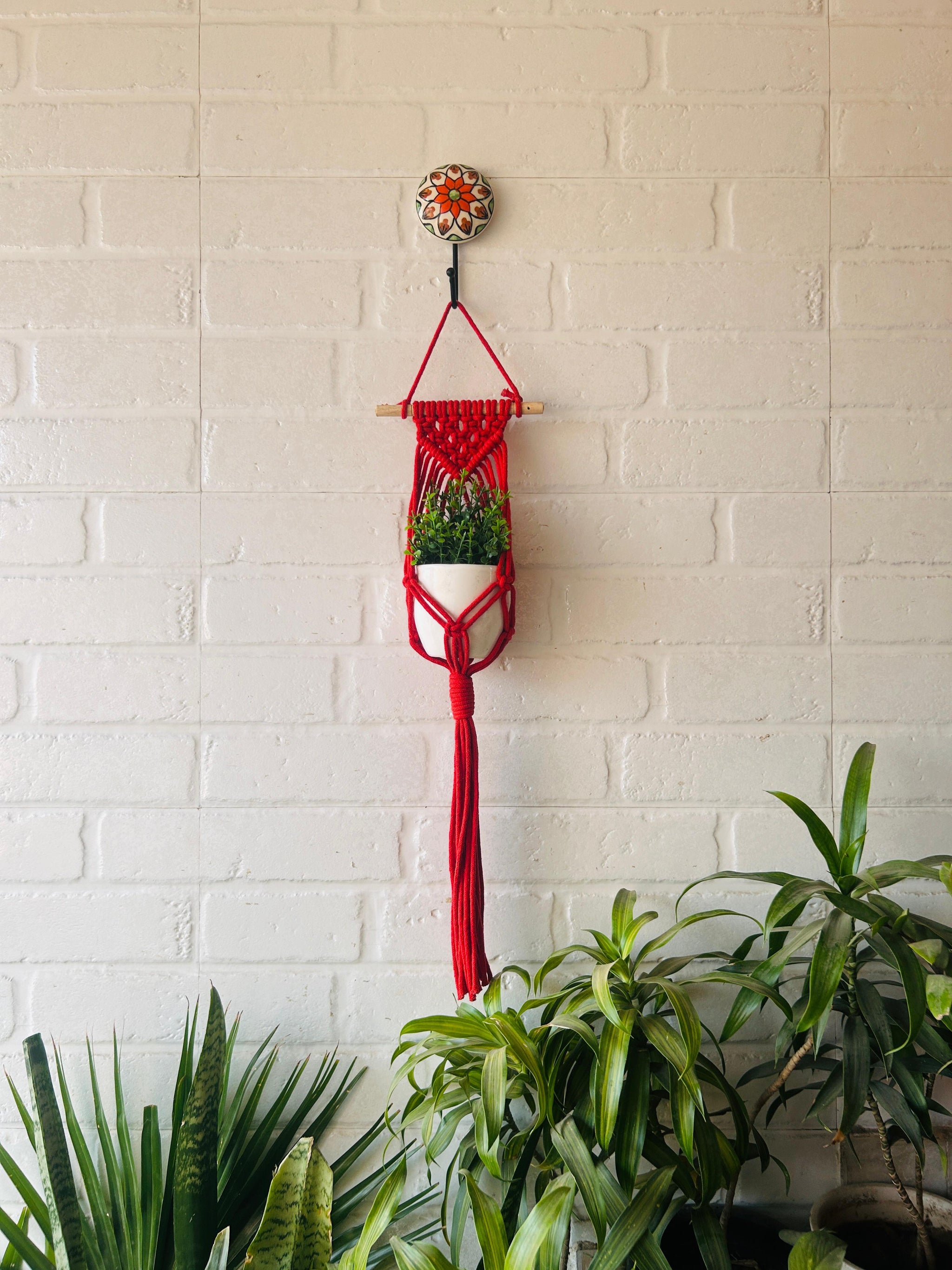 red macrame plant hanger Miniature Macrame Plant Hangers