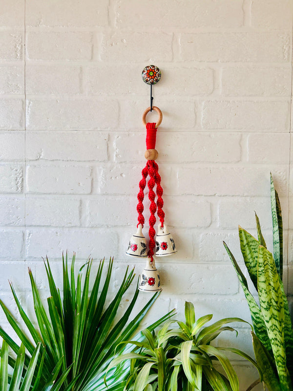 Mini Macrame Melodies | CHERRY (Set of 3 'ceramic' hanging bells) + Ceramic hook