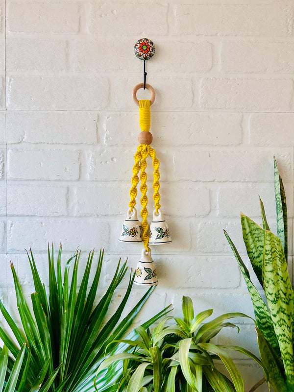Mini Macrame Melodies | DAISY (Set of 3 'ceramic' hanging bells) + Ceramic hook