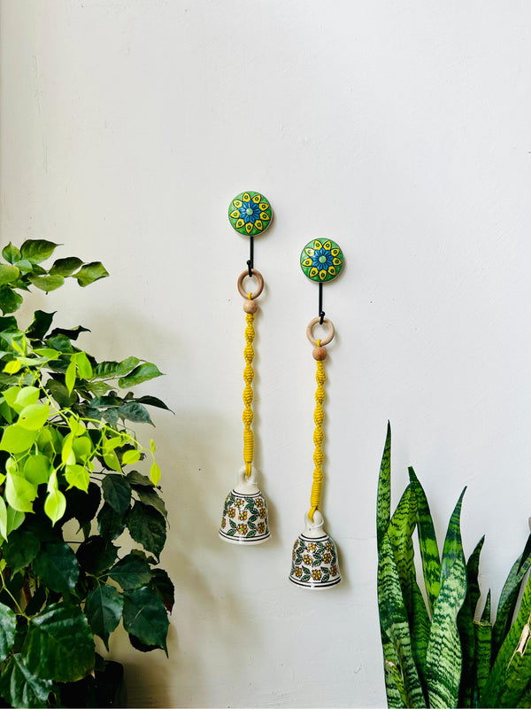 Daisy | Ceramic Macrame Bells with Ceramic Hooks | Set of 2 (Free shipping)