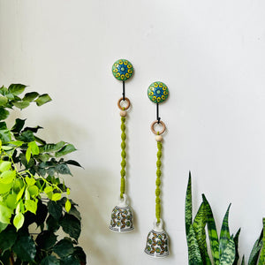 Evergreen | Ceramic Macrame Bells with Ceramic Hooks | Set of 2 (Free shipping)