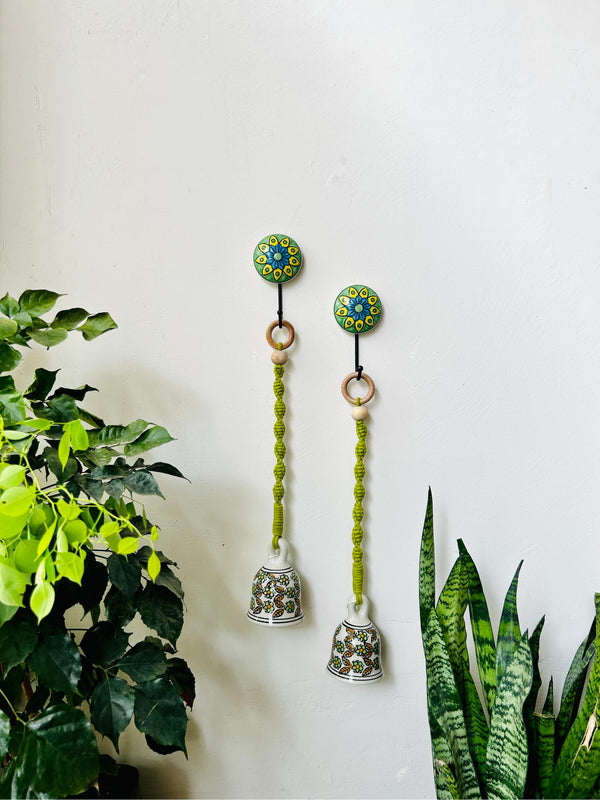 Evergreen | Ceramic Macrame Bells with Ceramic Hooks | Set of 2 (Free shipping)