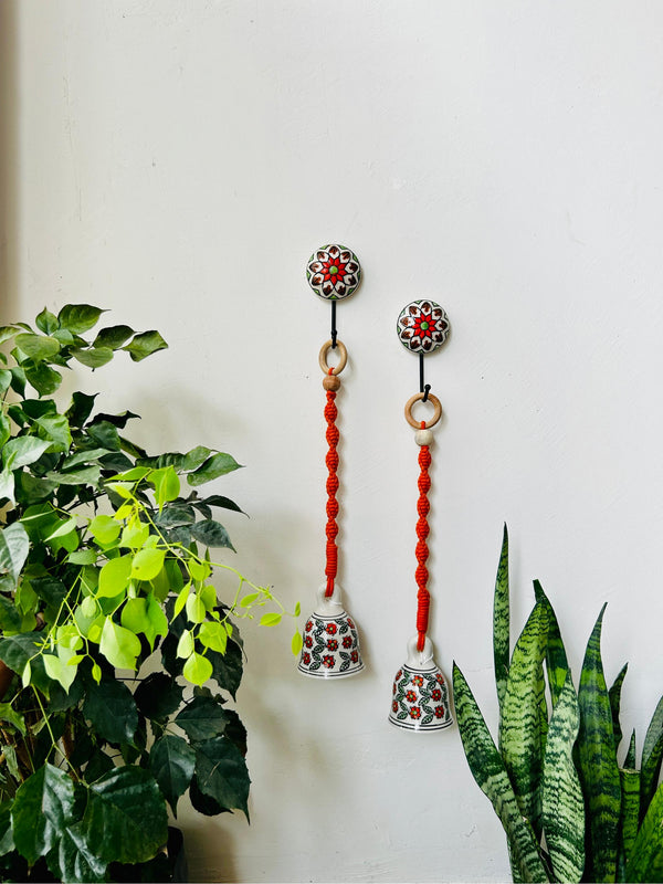 Tangerine | Ceramic Macrame Bells with Ceramic Hooks | Set of 2 (Free shipping)
