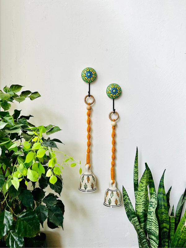 Blossom | Ceramic Macrame Bells with Ceramic Hooks | Set of 2 (Free shipping)