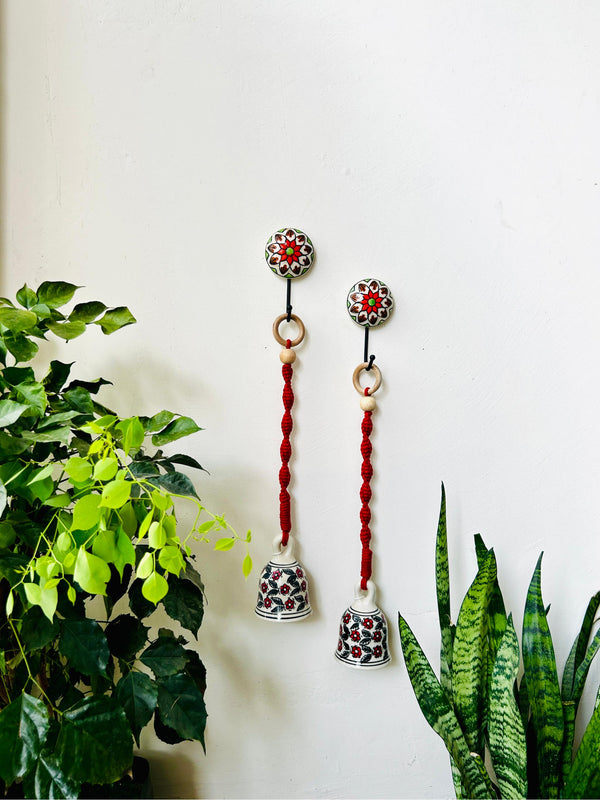 CHERRY | Ceramic Macrame Bells with Ceramic Hooks | Set of 2 (Free shipping)