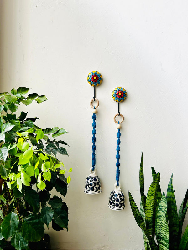 Sapphire | Ceramic Macrame Bells with Ceramic Hooks | Set of 2 (Free shipping)