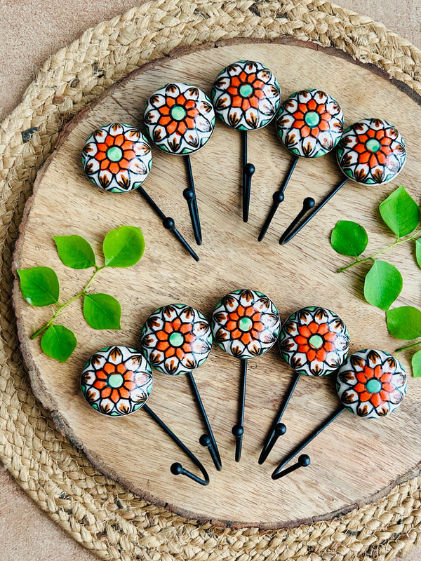 Ceramic Hooks | White Orange