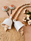 Boho Ivory Ceramic Bells with Ceramic Hooks| Set of 2 | Rustic & Serene Decor