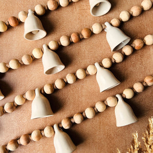 KHANAK | Ceramic bells bunting - BOHO RUSTIC - IVORY BELLS (40 inches wide)