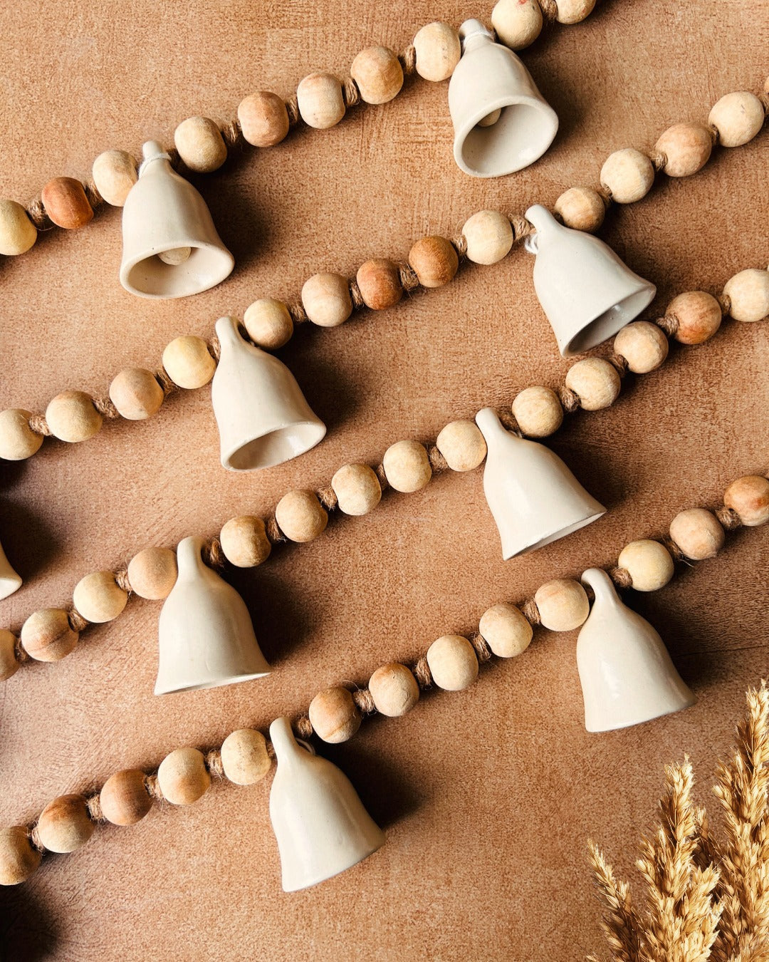 KHANAK | Ceramic bells bunting - BOHO RUSTIC - IVORY BELLS (40 inches wide)