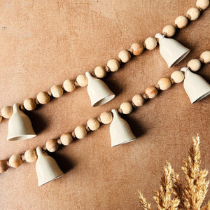 KHANAK | Ceramic bells bunting - BOHO RUSTIC - IVORY BELLS (40 inches wide)
