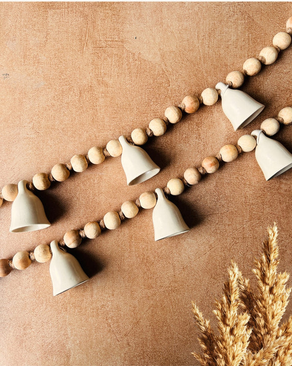 KHANAK | Ceramic bells bunting - BOHO RUSTIC - IVORY BELLS