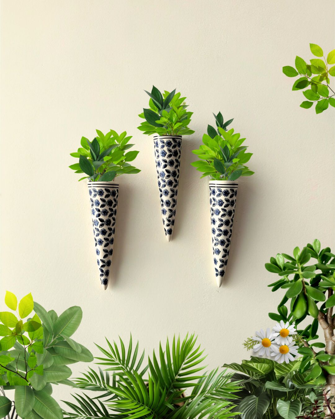 Set of 3 | Big Conical Planter | Blue Flowers | Buy 3 get 3 offer applicable | Use code 