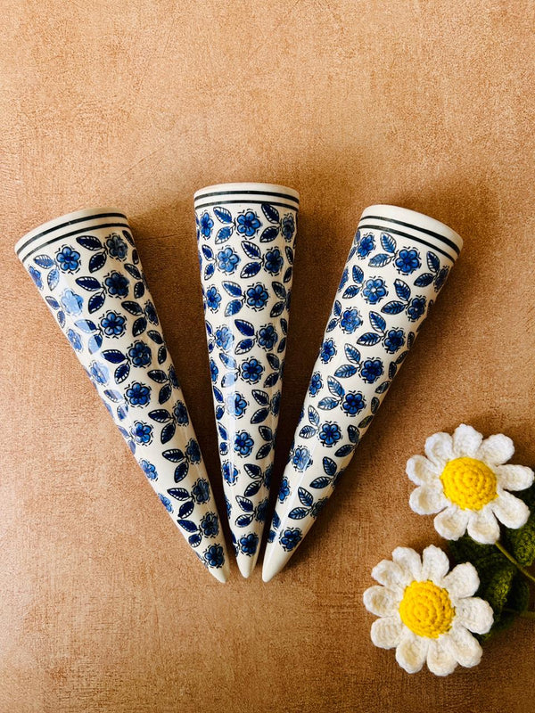 Set of 3 | Big Conical Planter | Blue Flowers | Buy 3 get 3 offer applicable | Use code 