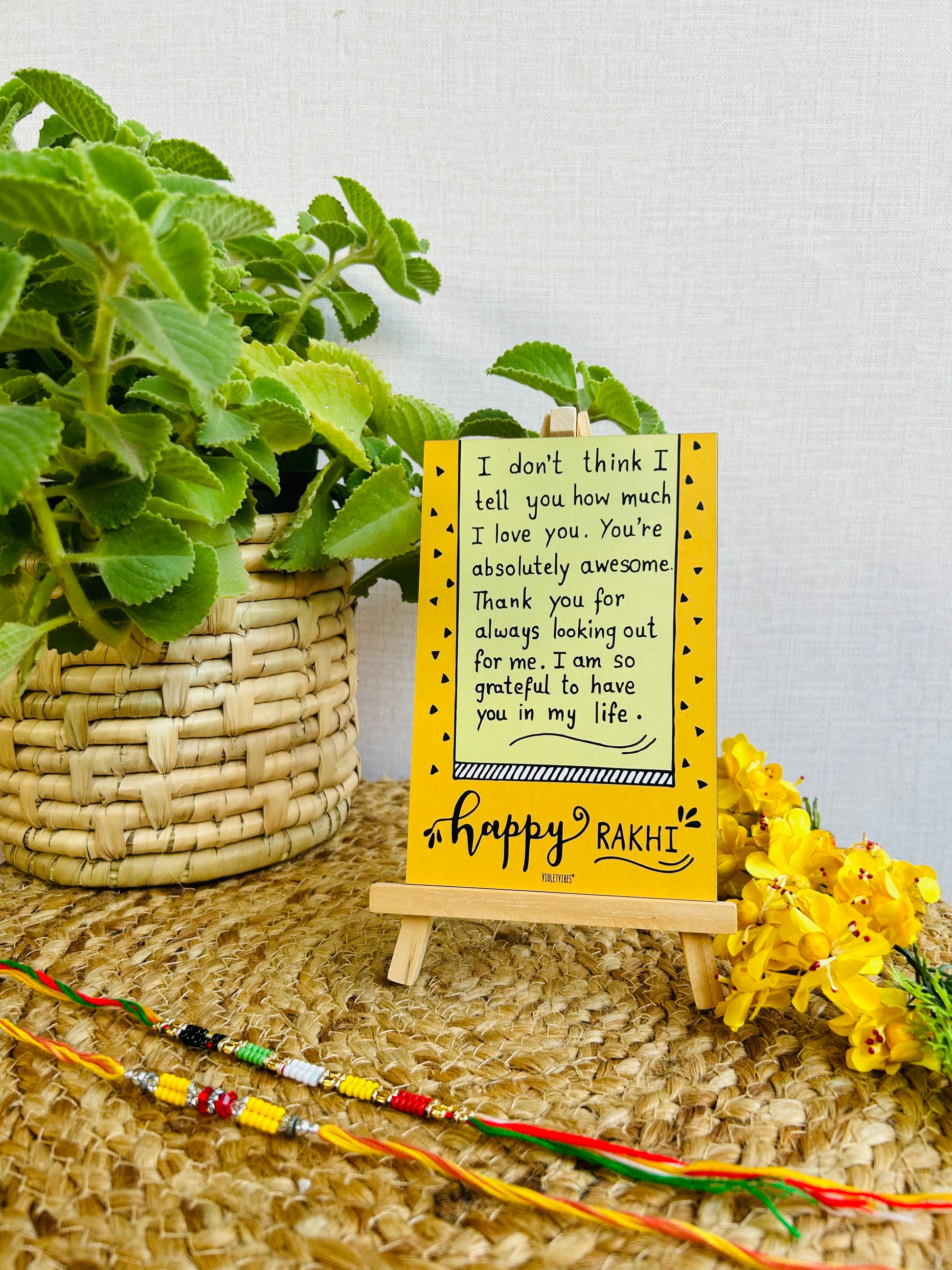 Happy Rakhi | Table Top with wooden easel stand (Rakhi Special)