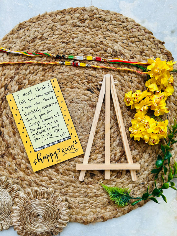 Happy Rakhi | Table Top with wooden easel stand (Rakhi Special)