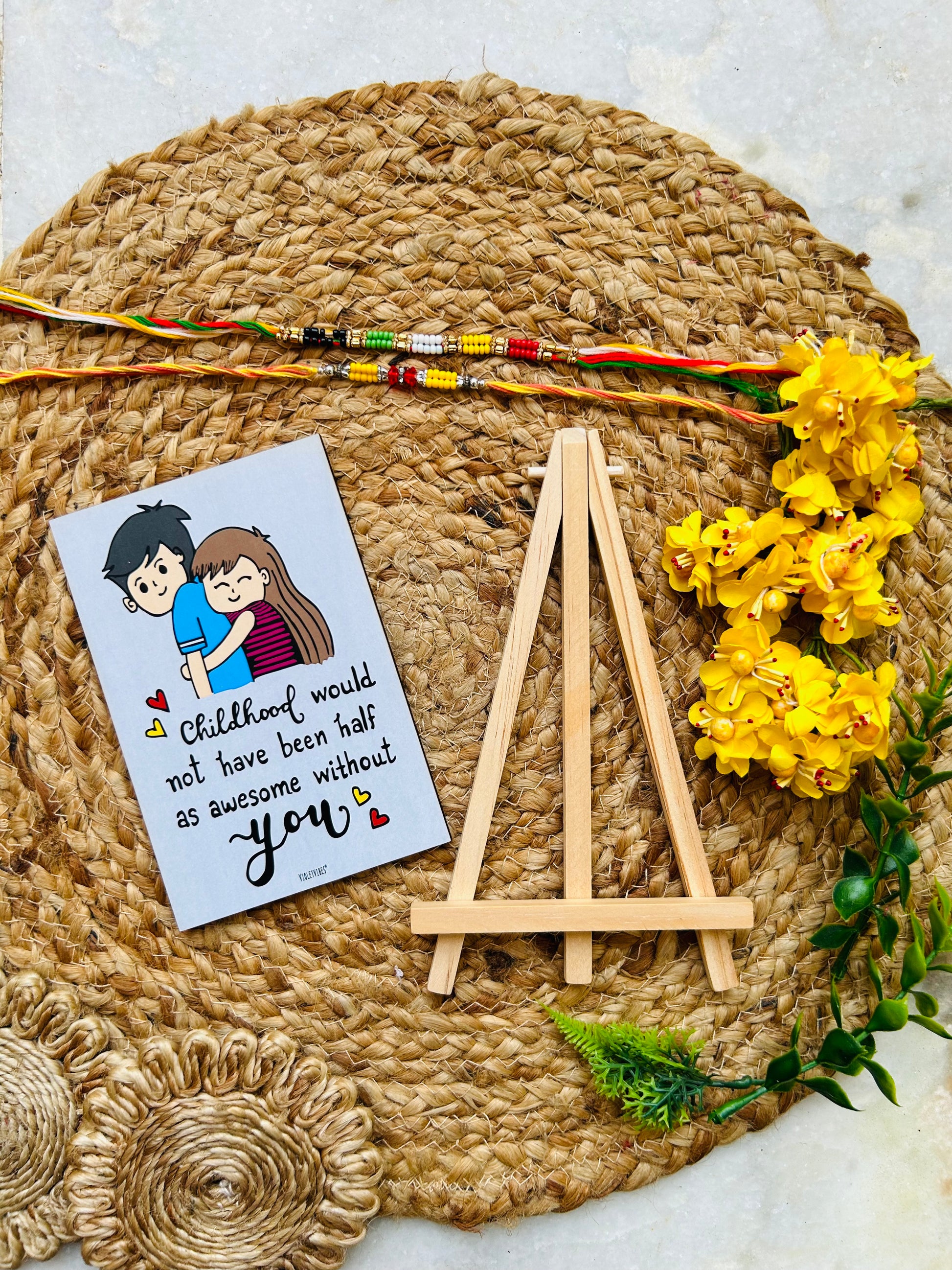 Childhood | Table Top with wooden easel stand (Rakhi Special) + Rakhi Thread