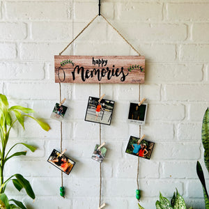 Happy Memories" photo hanger (Brown) with ceramic hook