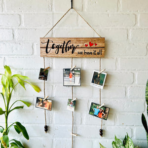 "Together we have it all" photo hanger with ceramic hook