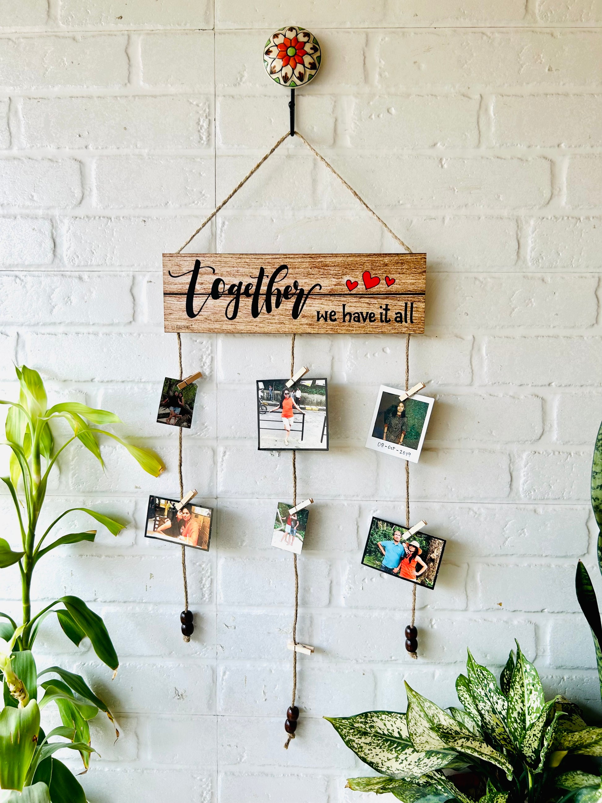 "Together we have it all" photo hanger with ceramic hook