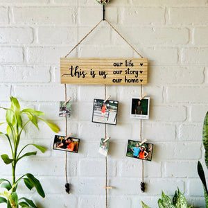 "This Is Us"" photo hanger with ceramic hook (Shades of Brown)