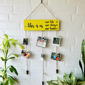 "This Is Us"" photo hanger with ceramic hook (Shades of Yellow)