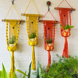 "Sunrise & Sunset" Macrame Plant Hangers | Yellow and Orange | Set of 4