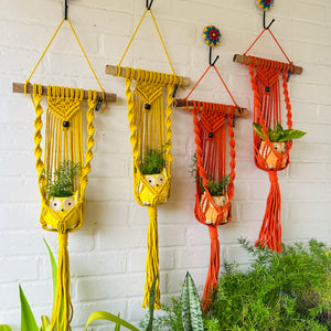 "Sunrise & Sunset" Macrame Plant Hangers | Yellow and Orange | Set of 4