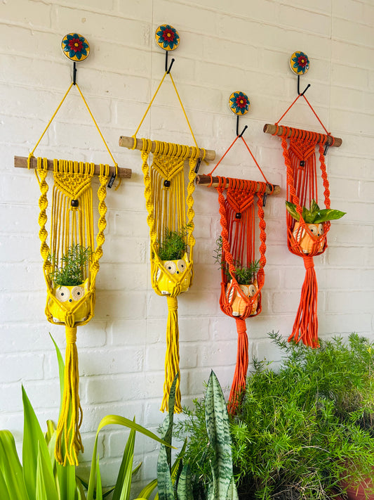 "Sunrise & Sunset" Macrame Plant Hangers | Yellow and Orange | Set of 4