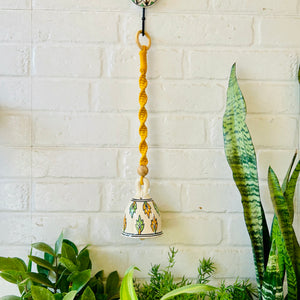 LEAFLET | Ceramic Macrame Bell with Ceramic Hook - Green Yellow Leaves