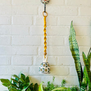 BLOSSOM | Ceramic Macrame Bell with Ceramic Hook - Yellow Flowers